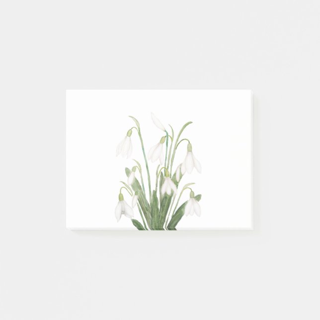 Botanische Aquarellmalerei mit weißem Schneefall-B Post-it Klebezettel (Vorderseite)