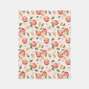 Botanische Aquarellpfirsiche & Blüten Fleecedecke