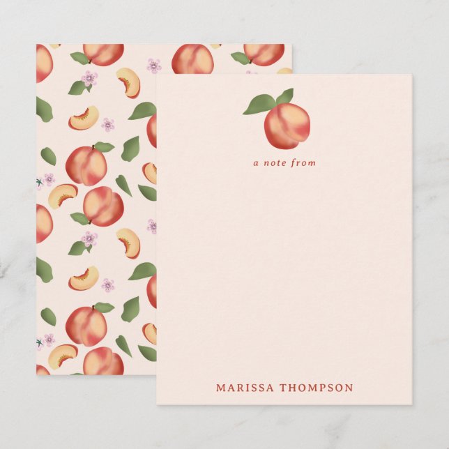 Botanische Aquarellpfirsiche & Blüten Mitteilungskarte (Vorne/Hinten)