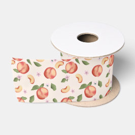 Botanische Aquarellpfirsiche & Blüten Satinband