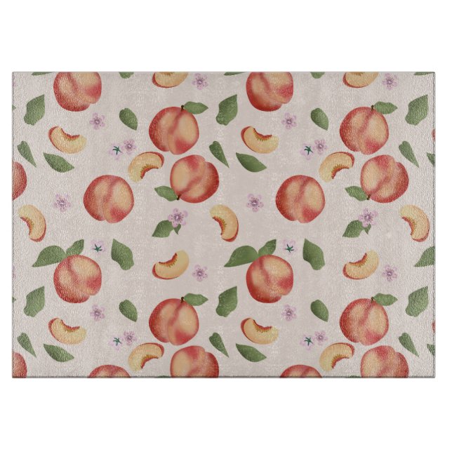 Botanische Aquarellpfirsiche & Blüten Schneidebrett (Vorderseite)