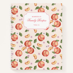 Botanische Aquarellpfirsiche & Blütenrezeptur Notizbuch