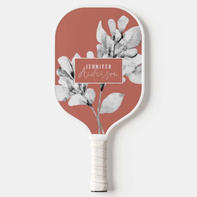 Botanische Aquarellschrift Rosa Pickleball Schläger (Vorderseite)