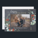 Botanische Aquarellwiesen Foto Chalkboard Feiertagskarte<br><div class="desc">Sie werden diese wunderschönen Weihnachtskarten Liebe! Sie verfügen über botanische Aquarellarrangements mit Misteloe,  Kiefernästen,  Beeren und Babyatmen.</div>