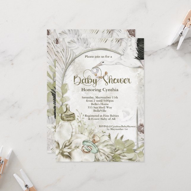 Botanische Baby-Dusche Einladung (Vorderseite/Rückseite Beispiel)