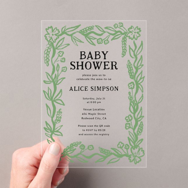 Botanische Babydusche Acryleinladungen (Insitu (Handheld))