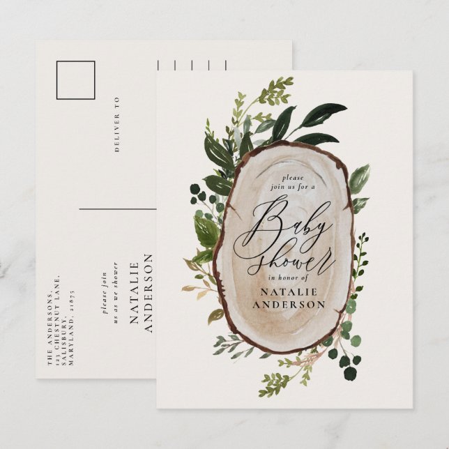 Botanische Babydusche Ankündigungspostkarte (Vorne/Hinten)
