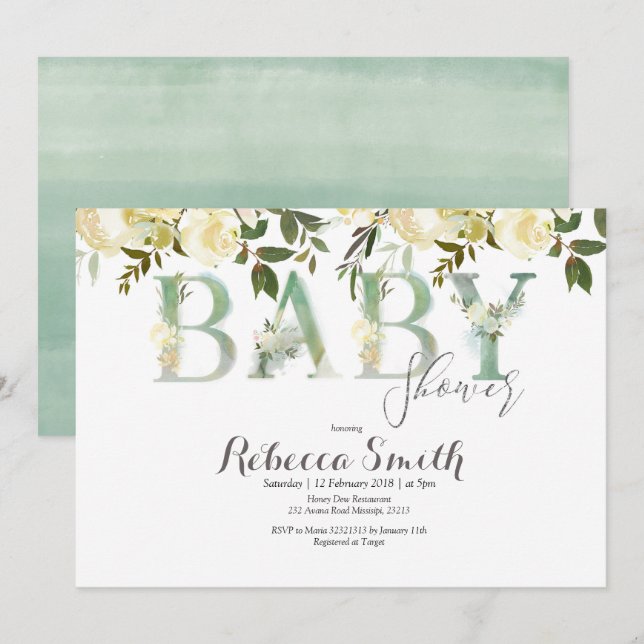 Botanische Babyparty-Einladung wunderlich Einladung (Vorne/Hinten)