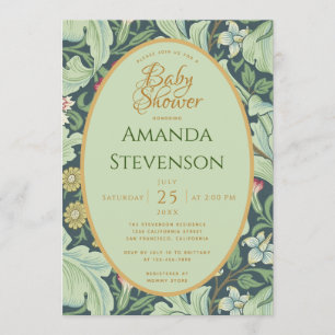 Botanische Babyparty Goldgrüne Blätter Leicester Einladung