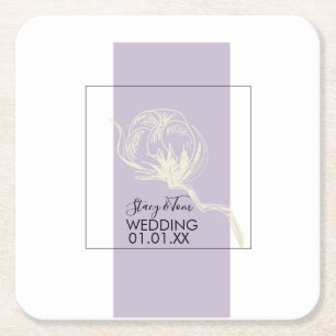 Botanische Baumwollpflanze Lavendel Hochzeit   Rechteckiger Pappuntersetzer