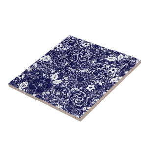 Botanische Beauties Blue Keramik Tile Fliese