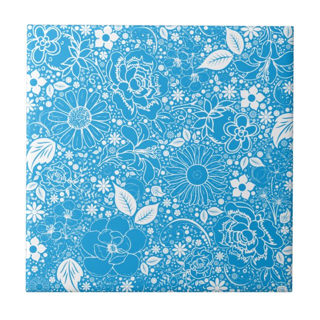 Botanische Beauties Light Blue Fliese (Vorderseite)
