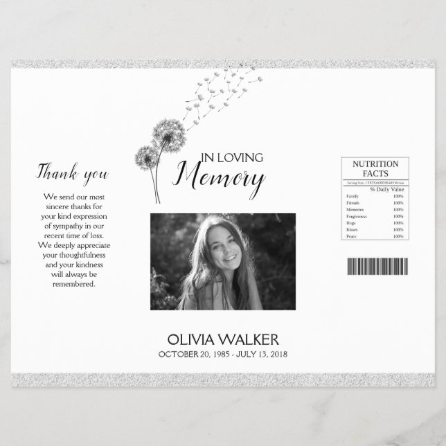 Botanische Beerdigungsbeutel, Obituary Chip Bag Flyer (Vorne)