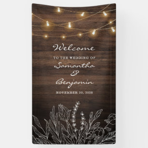 Botanische Begrüßung mit rustikalen String-Lichter Banner