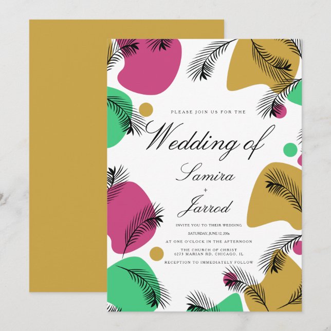 Botanische Bio Formen Gelbe Hochzeit Einladung (Vorne/Hinten)