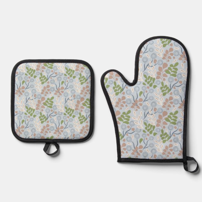 Botanische Bio Formen Ofenhandschuh & Topflappen-Set (Vorderseite)