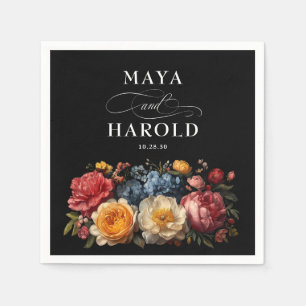 Botanische Bläserschwarze Hochzeit Serviette