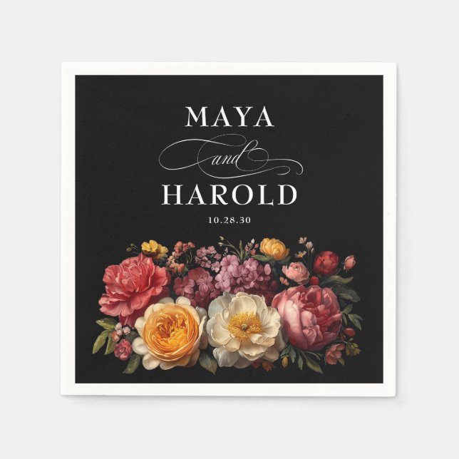 Botanische Bläserschwarze Hochzeit Serviette (Vorderseite)