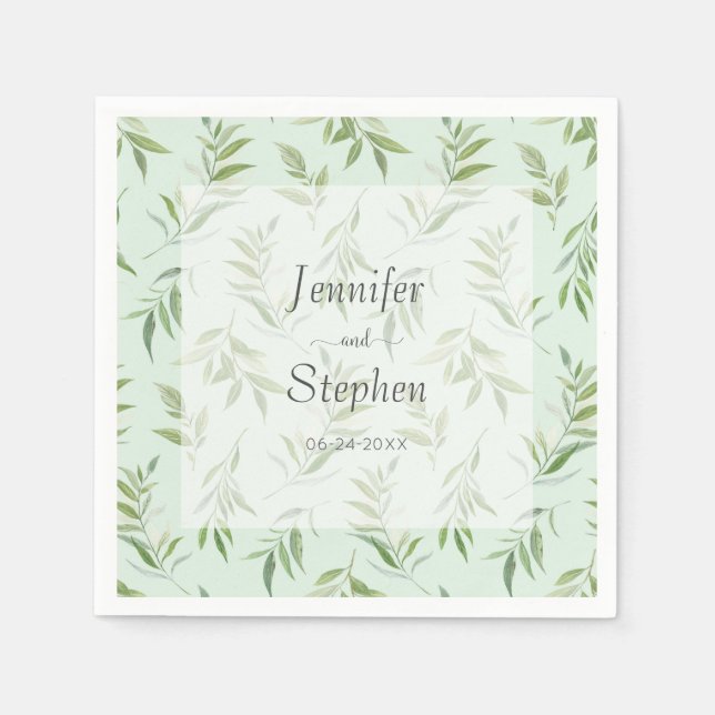 Botanische blassgrüne Hochzeit im Grünen Serviette (Vorderseite)