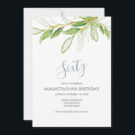 Botanische Blätter 60. Geburtstag Einladung<br><div class="desc">Do Tell A Belle's botanische Einladung zum 60. Geburtstag umrahmt Ihre Veranstaltungsdetails mit einem Top-Rand von Aquarellfarben-Blätter. Ein passendes blaues Grau schmückt die Rückseite Ihrer Einladung. Eine schicke und dennoch moderne Wahl für Ihre Geburtstagsfeier oder Ihr Gartenfest. Wörter können in 50., 70., 80., Cheers bis 60 Jahre oder was auch...</div>
