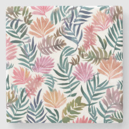Botanische Blätter Aquarell | Blumig Farbige Süße Steinuntersetzer