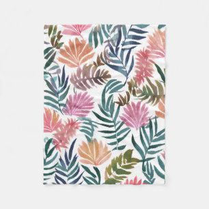 Botanische Blätter Aquarell Florales farbenfrohe Fleecedecke