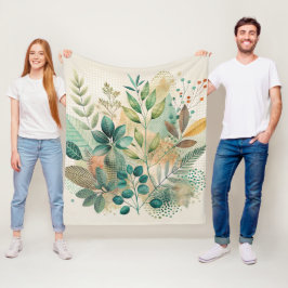 Botanische Blätter Collage Fleece Blanket