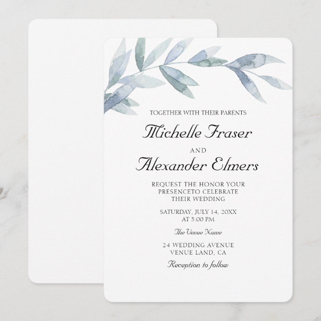Botanische Blätter Einfaches Wasserfarbenspiel Hoc Einladung (Vorne/Hinten)