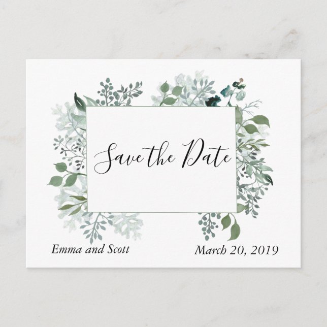 Botanische Blätter Foliage Wedding speichern das D Ankündigungspostkarte (Vorderseite)