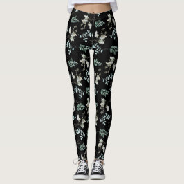 Botanische Blätter grün und schwarz Leggings