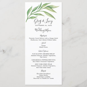 Botanische Blätter Hochzeitsmenü Wasserfarbe Menükarte