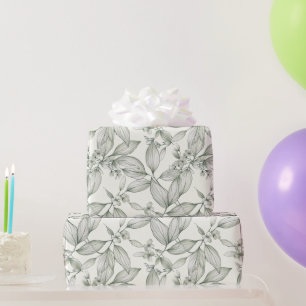 Botanische Blätter Linien weiß Geschenkpapier