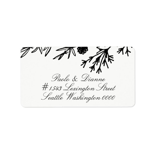 Botanische Blätter mit handgezeichneter Hochzeitad Adressaufkleber (Vorne)