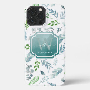 Botanische Blätter Monogramm für elegante Wasserfa iPhone 13 Pro Max Hülle