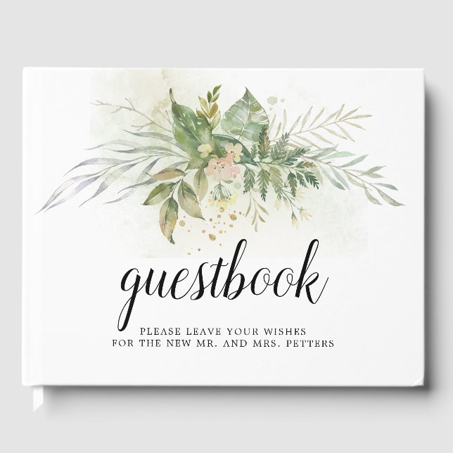 Botanische Blätter Rosa Blumenzehen Gästebuch (Vorderseite)