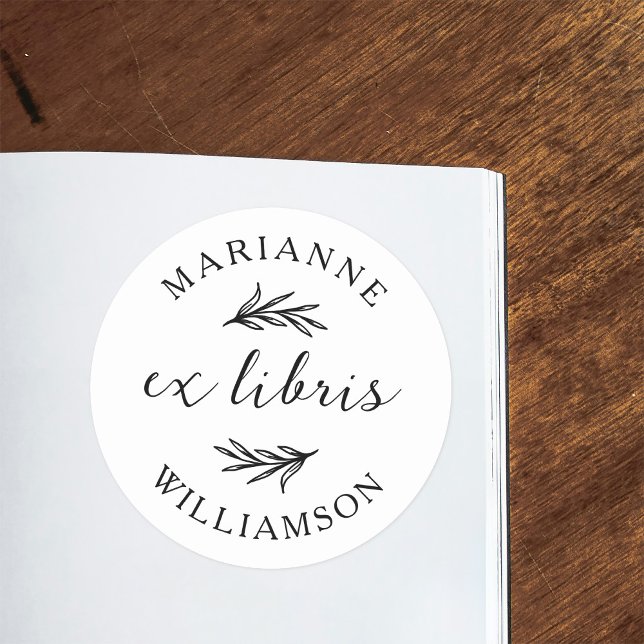 Botanische Blätter Runder Name Ex Libris Buchzeich Aufkleber (Von Creator hochgeladen)