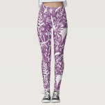 Botanische Blätter und Blume Lila Leggings<br><div class="desc">Weiße botanische Blätter,  Silhouetten aus Blattwerk und Blume auf lila Hintergrund. Originelle Kunst von Nic Squirrell.</div>