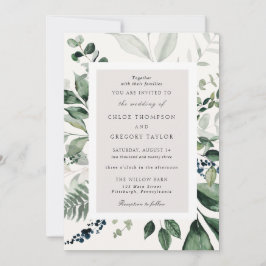 Botanische Blätter und Hochzeit im Grünen Einladung