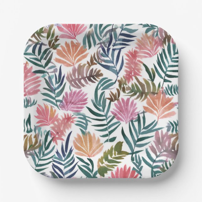 Botanische Blätter Wasserfarbe | Blumenfarben Nied Pappteller (Vorderseite)