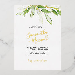 Botanische Blätter Watercolo Hochzeitspazierweg Ei Folieneinladung