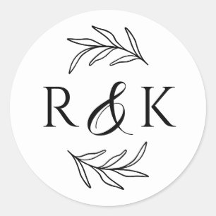 Botanische Blätter Wreath Ampersand und Initialen Runder Aufkleber
