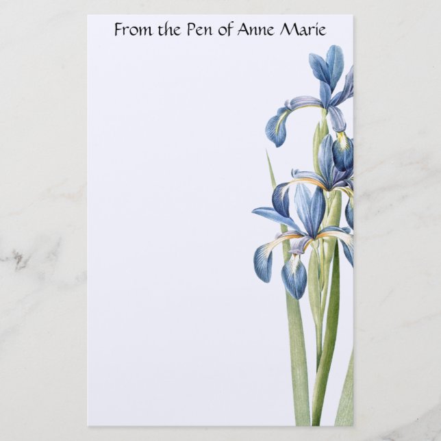 Botanische blaue Iris-Blumen-Blumenbriefpapier Briefpapier (Vorderseite)