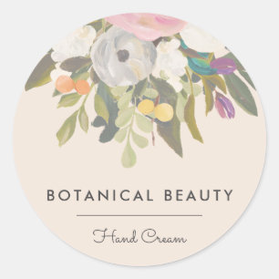 Botanische Bliss Elegant Creme Mute Runder Aufkleber