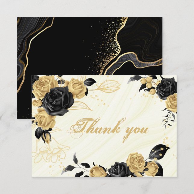 Botanische Blume aus Gold und Schwarz Dankeskarte (Vorne/Hinten)