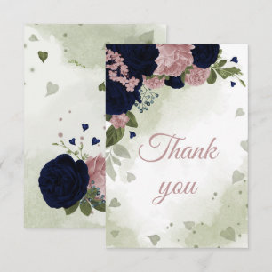 botanische Blume aus Marineblau und Rosa Dankeskarte
