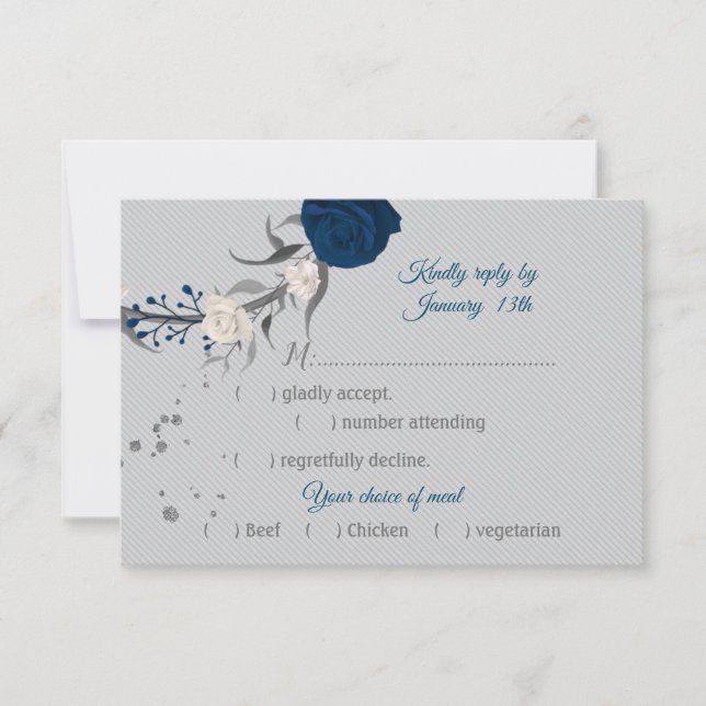 Botanische Blume aus Marineblau und Weiß RSVP Karte (Vorderseite)
