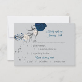 Botanische Blume aus Marineblau und Weiß RSVP Karte