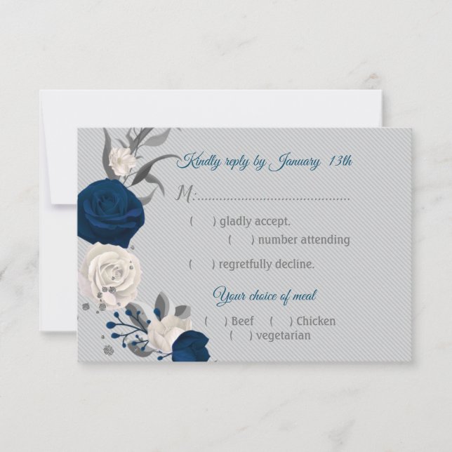 Botanische Blume aus Marineblau und Weiß RSVP Karte (Vorderseite)