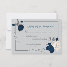 Botanische Blume aus Marineblau und Weiß RSVP Karte