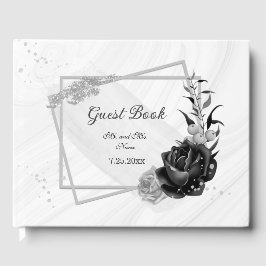 botanische Blume aus Silber und Schwarz Gästebuch